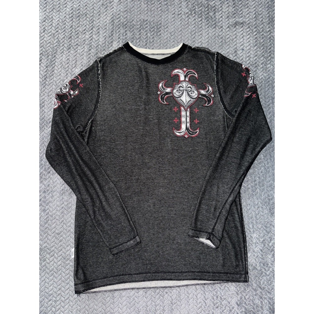 Affliction Men's Reversible Long Sleeve Thermal Shirt Graphic Print Sz L